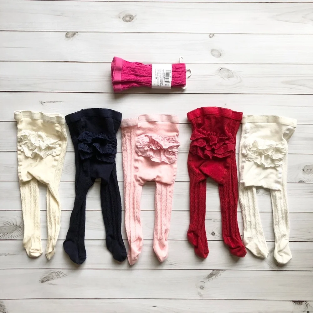3-6m Hanna Andersson Kids Cable Knit Tights - Cream, Navy, Pink, Red, Hot Pink